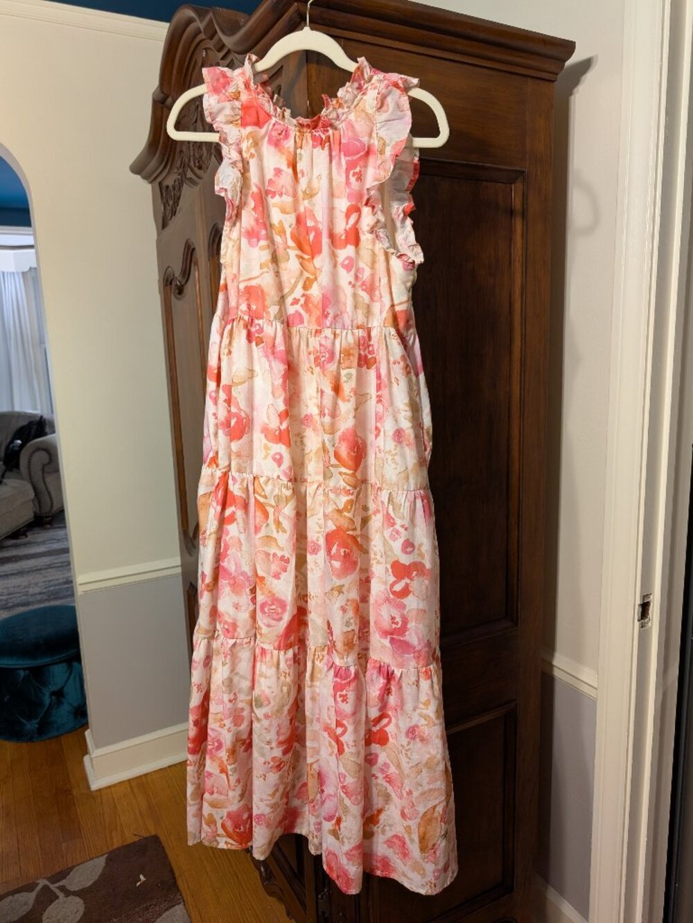 TCEC White/Pink floral pattern dress (L)